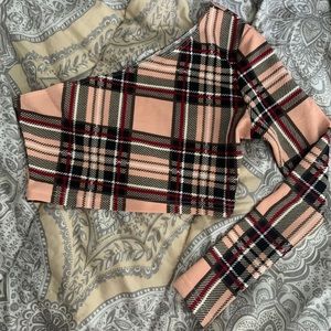Plaid one shoulder crop top